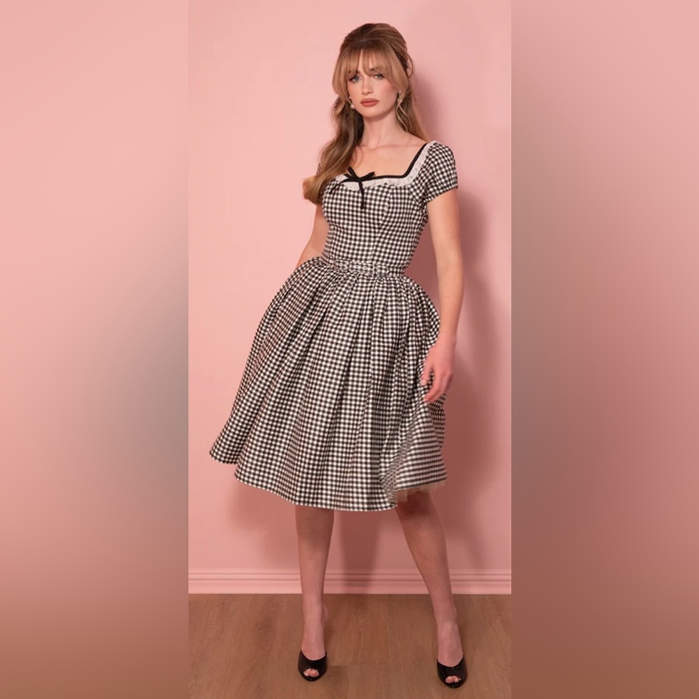 Vixen by Micheline Pitt Black and White Gingham Midi Dress